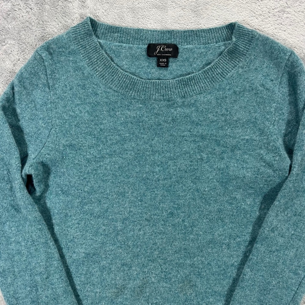 J.CREW 100 Cashmere Sweater Womens XXS‎ Teal Green Crewneck Cozy Comfy Fall Warm